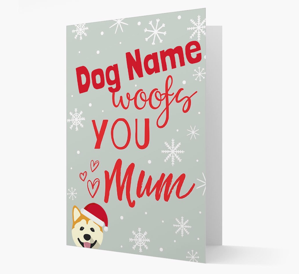 'I Woof You Mum' Card with your {breedFullName} Christmas Icon