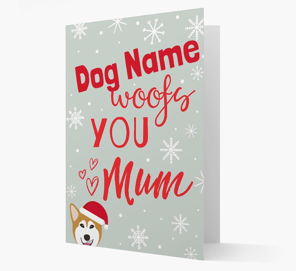 'I Woof You Mum' Card with your {breedFullName} Christmas Icon