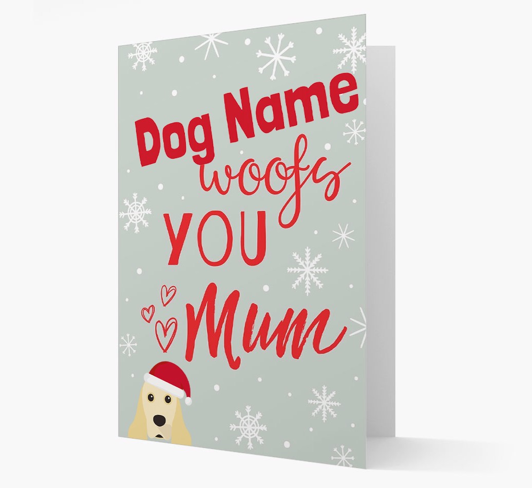 'I Woof You Mum' Card with your {breedFullName} Christmas Icon