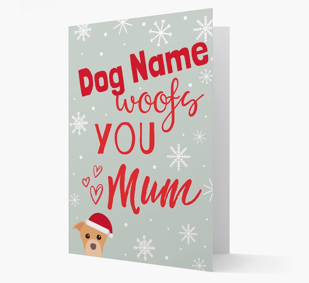 'I Woof You Mum' Card with your {breedFullName} Christmas Icon