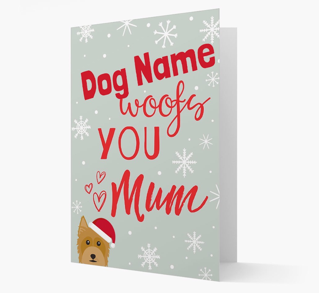 'I Woof You Mum' Card with your {breedFullName} Christmas Icon