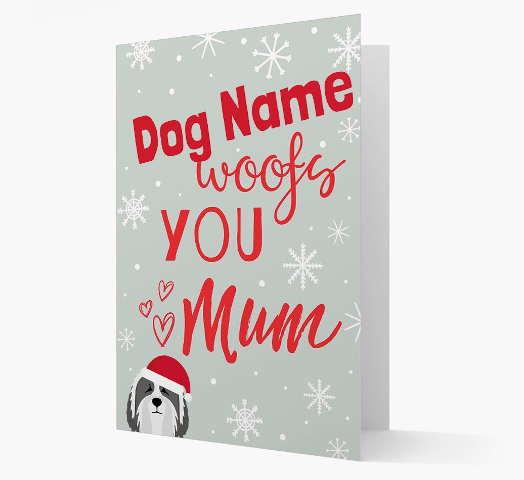 'I Woof You Mum' Card with your {breedFullName} Christmas Icon