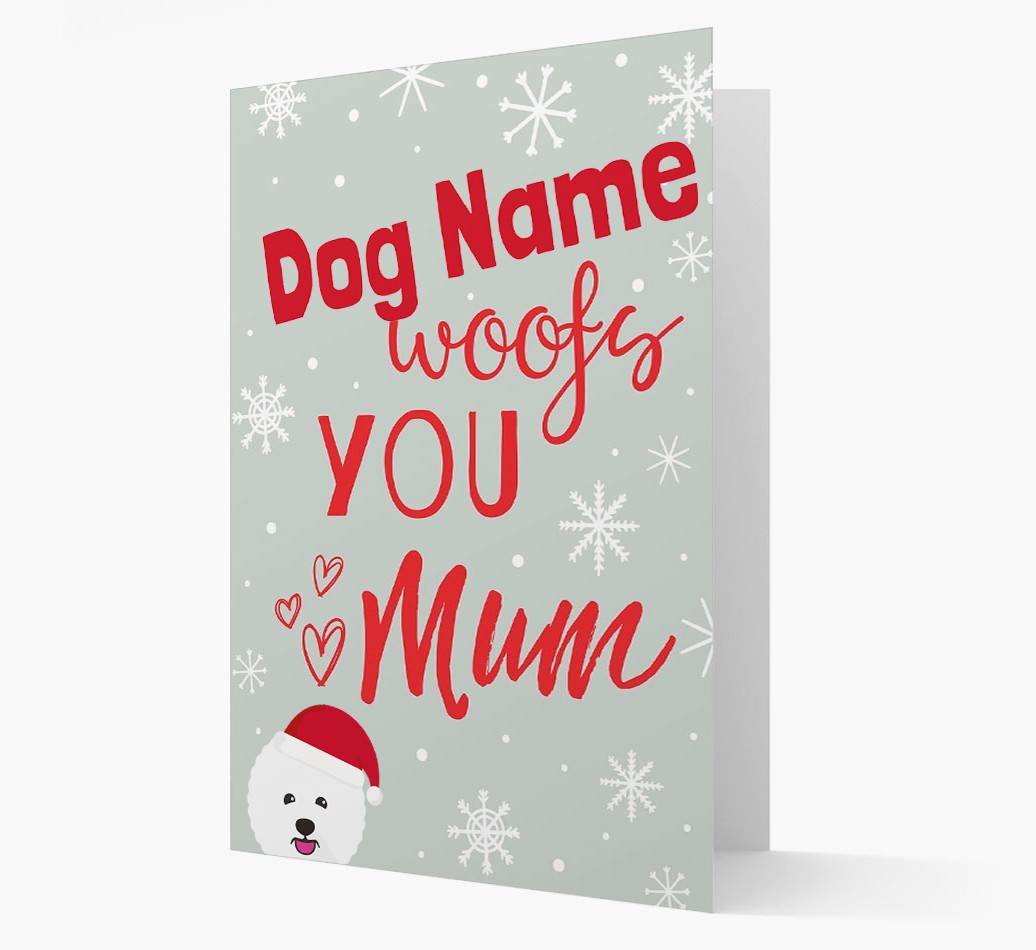 'I Woof You Mum' Card with your {breedFullName} Christmas Icon