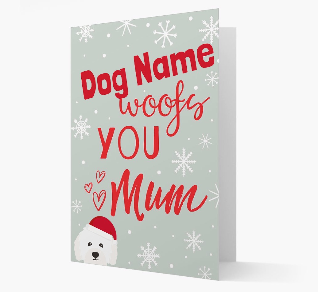 'I Woof You Mum' Card with your {breedFullName} Christmas Icon