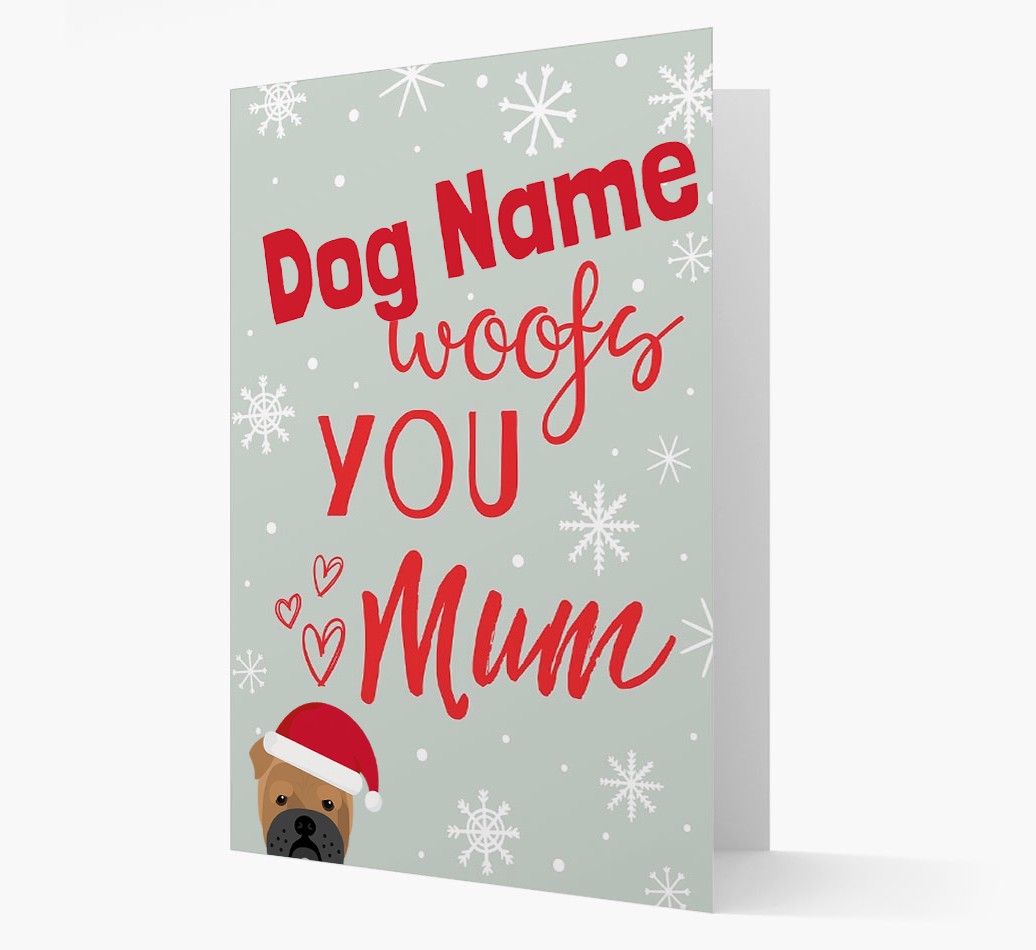 'I Woof You Mum' Card with your {breedFullName} Christmas Icon