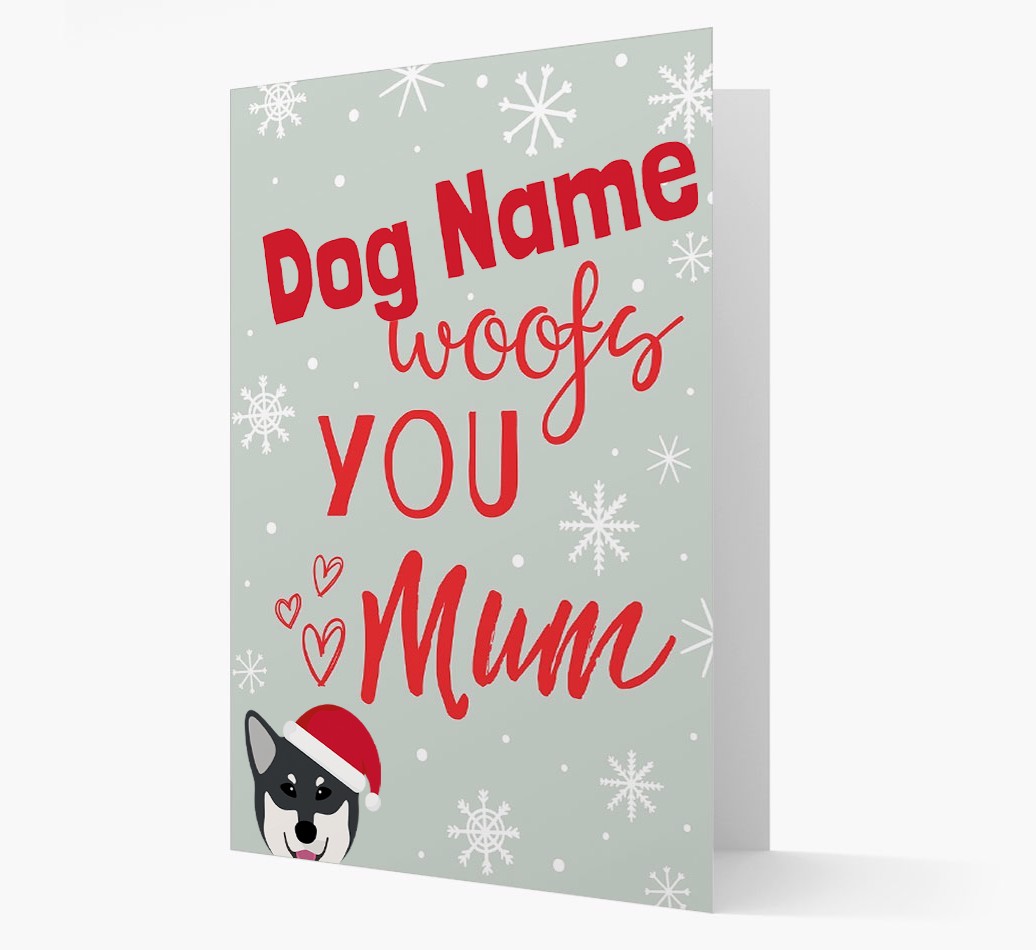 'I Woof You Mum' Card with your {breedFullName} Christmas Icon