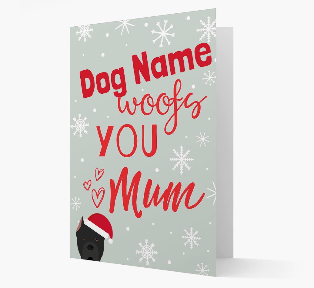 'I Woof You Mum' Card with your {breedFullName} Christmas Icon