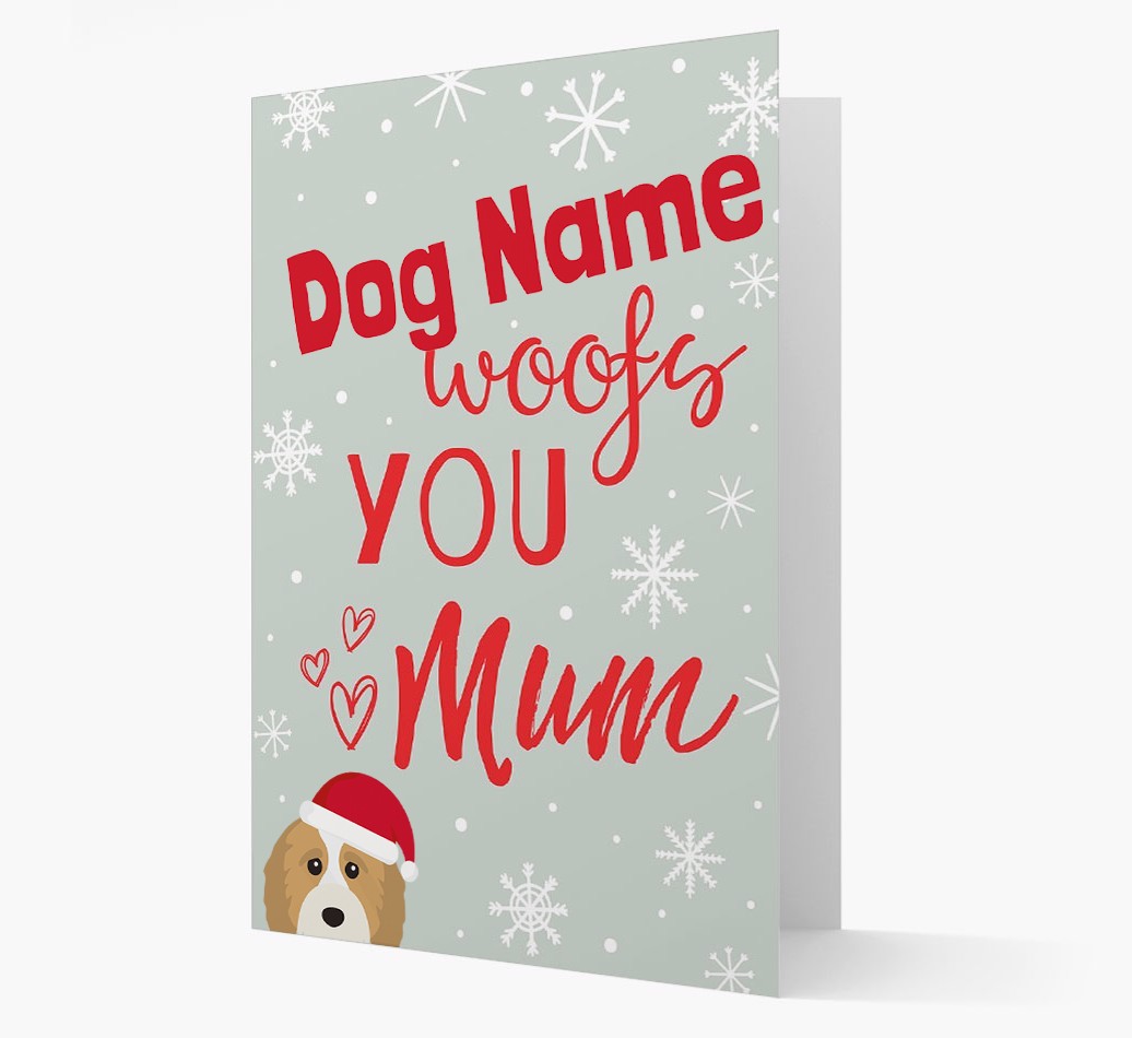 'I Woof You Mum' Card with your {breedFullName} Christmas Icon