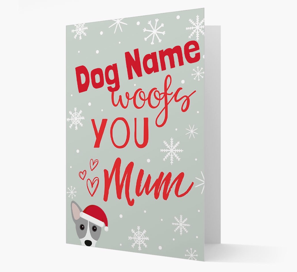 'I Woof You Mum' Card with your {breedFullName} Christmas Icon