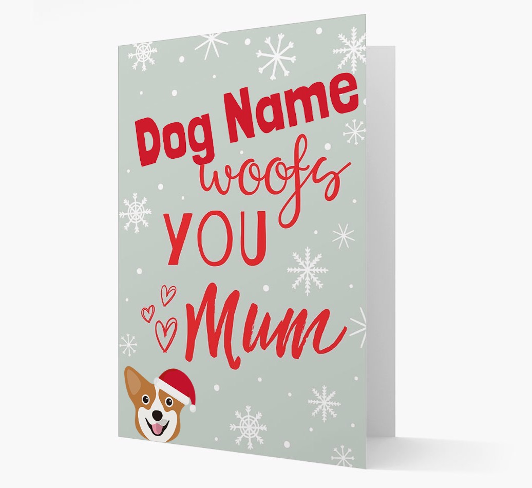 'I Woof You Mum' Card with your {breedFullName} Christmas Icon