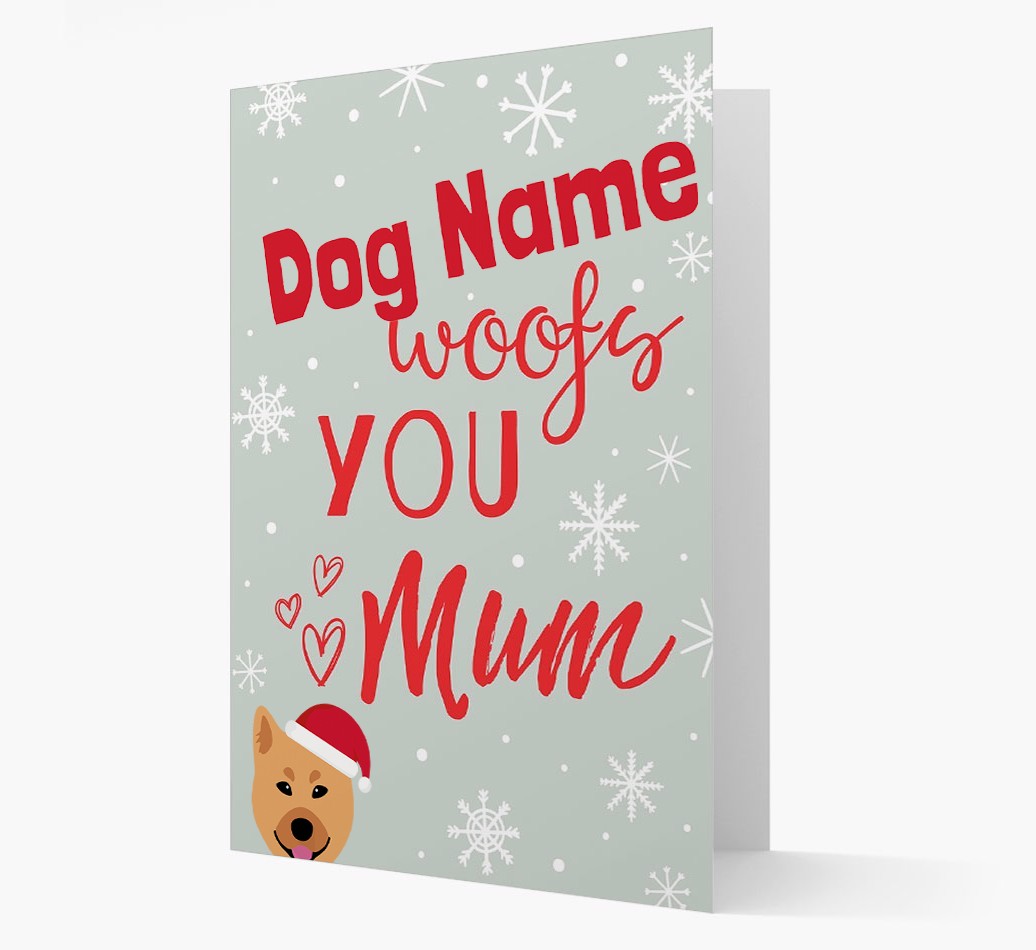 'I Woof You Mum' Card with your {breedFullName} Christmas Icon