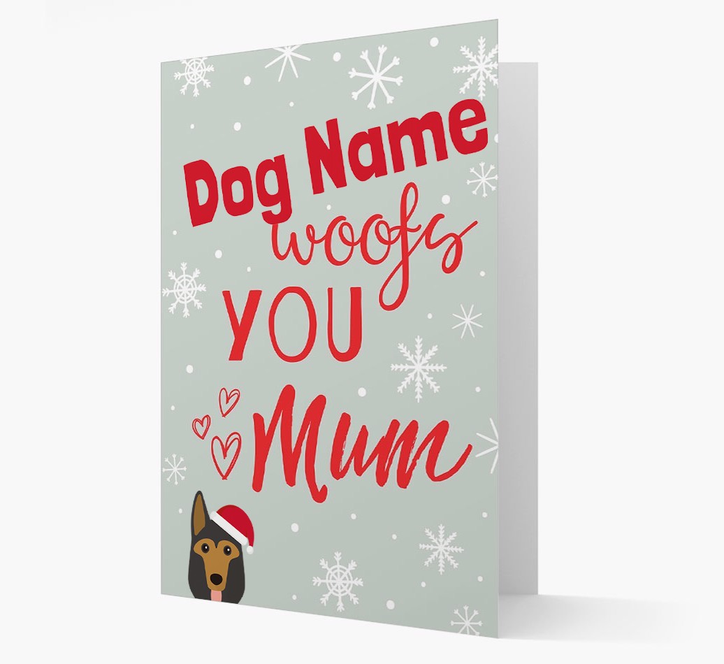'I Woof You Mum' Card with your {breedFullName} Christmas Icon