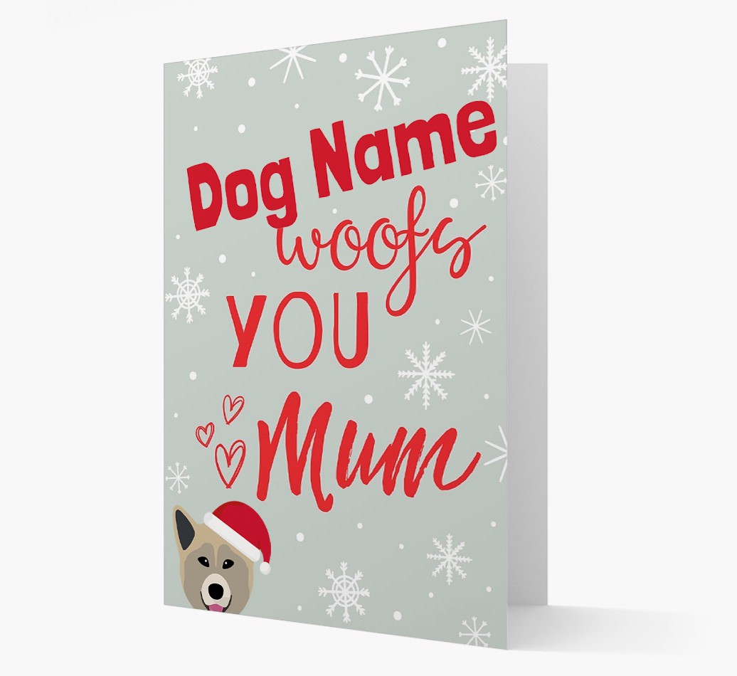 'I Woof You Mum' Card with your {breedFullName} Christmas Icon