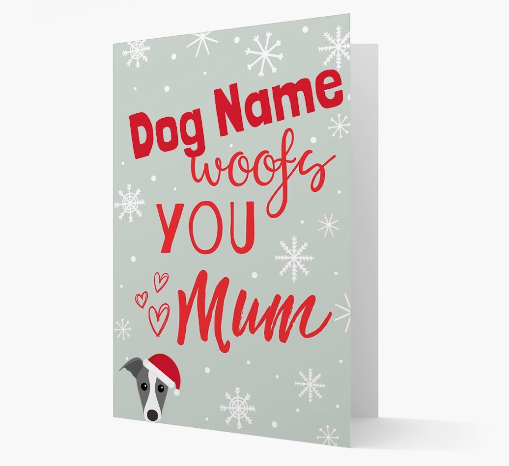 'I Woof You Mum' Card with your {breedFullName} Christmas Icon