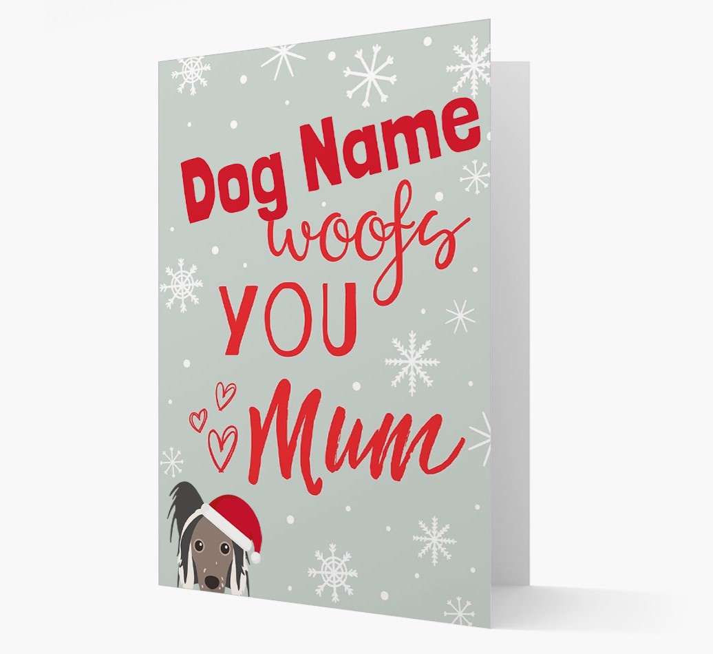 'I Woof You Mum' Card with your {breedFullName} Christmas Icon