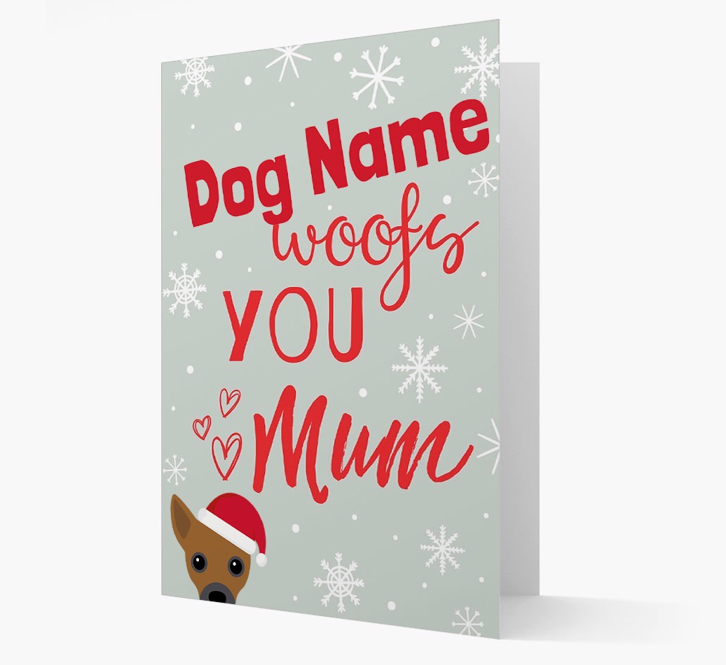 'I Woof You Mum' Card with your {breedFullName} Christmas Icon