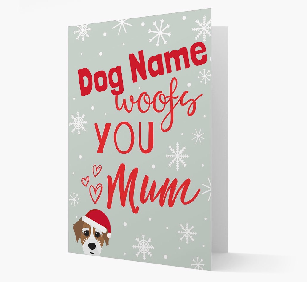 'I Woof You Mum' Card with your {breedFullName} Christmas Icon