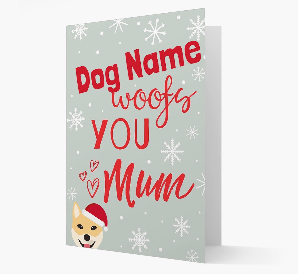 'I Woof You Mum' Card with your {breedFullName} Christmas Icon