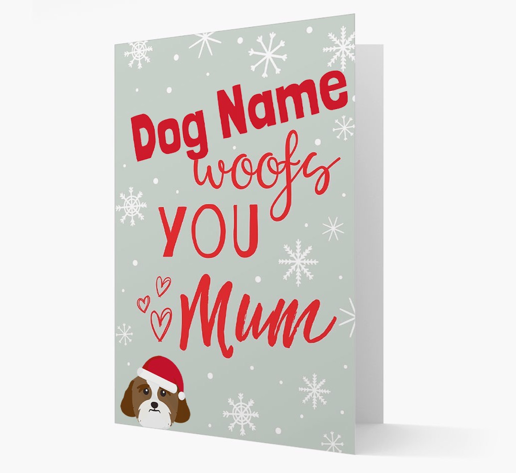 'I Woof You Mum' Card with your {breedFullName} Christmas Icon
