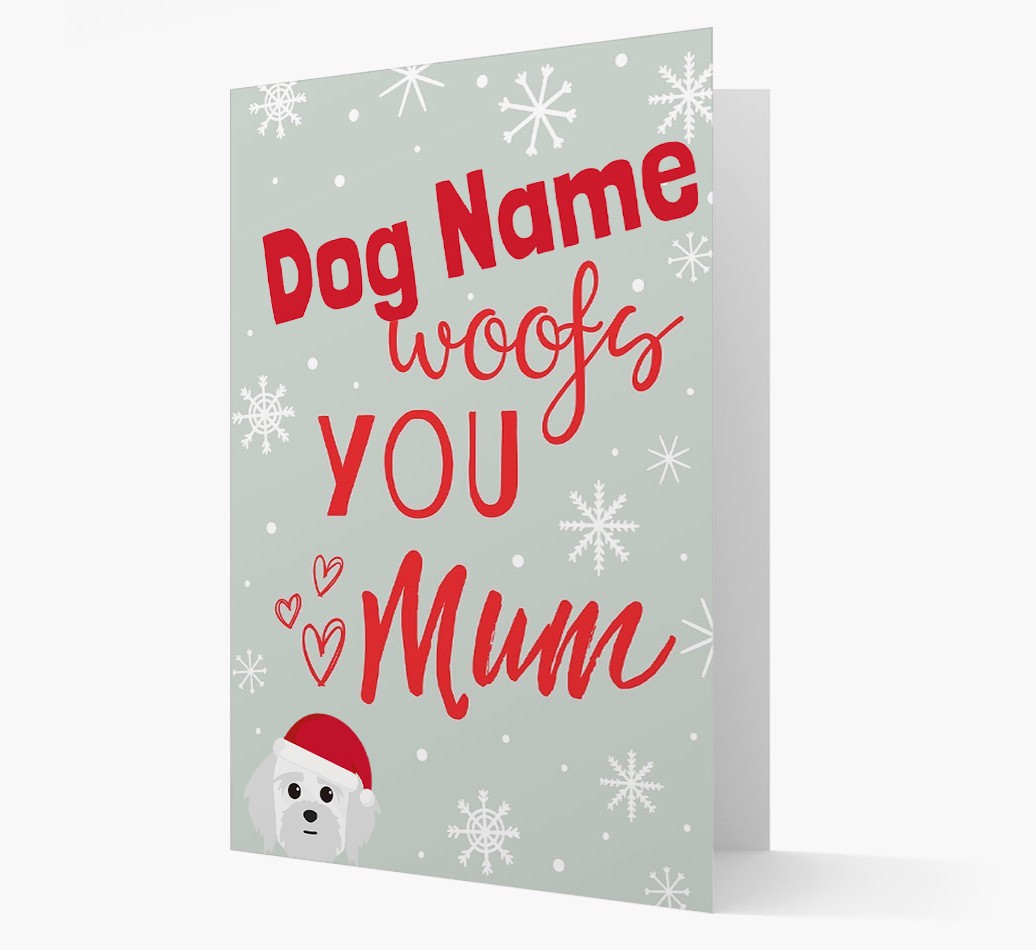 'I Woof You Mum' Card with your {breedFullName} Christmas Icon