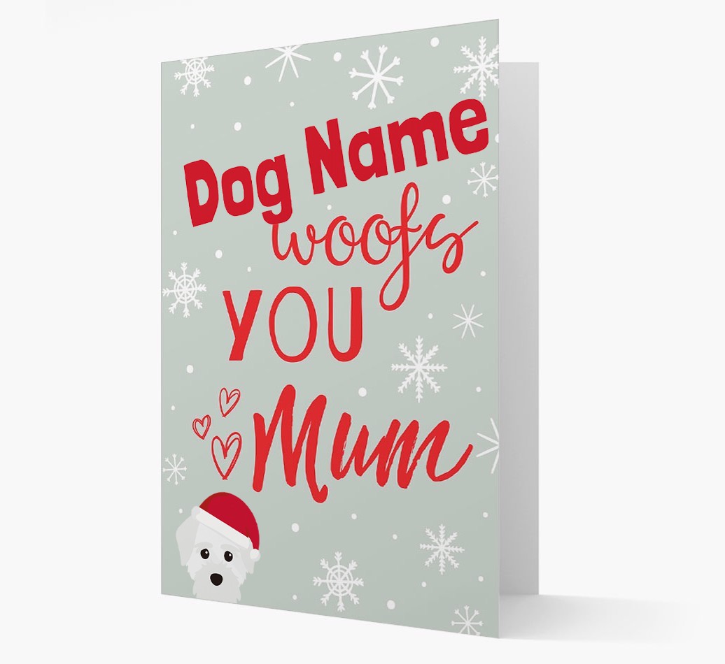 'I Woof You Mum' Card with your {breedFullName} Christmas Icon