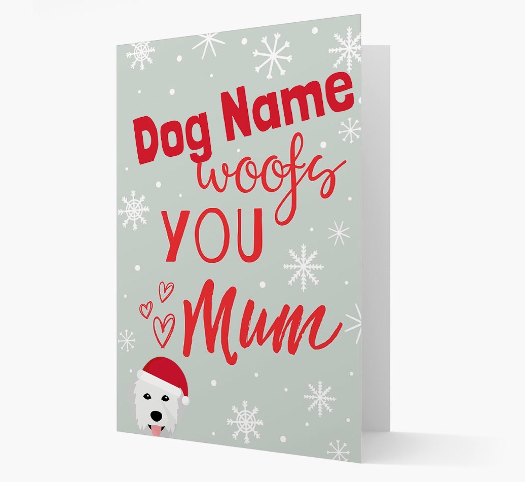 'I Woof You Mum' Card with your {breedFullName} Christmas Icon