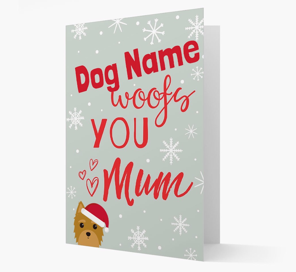 'I Woof You Mum' Card with your {breedFullName} Christmas Icon