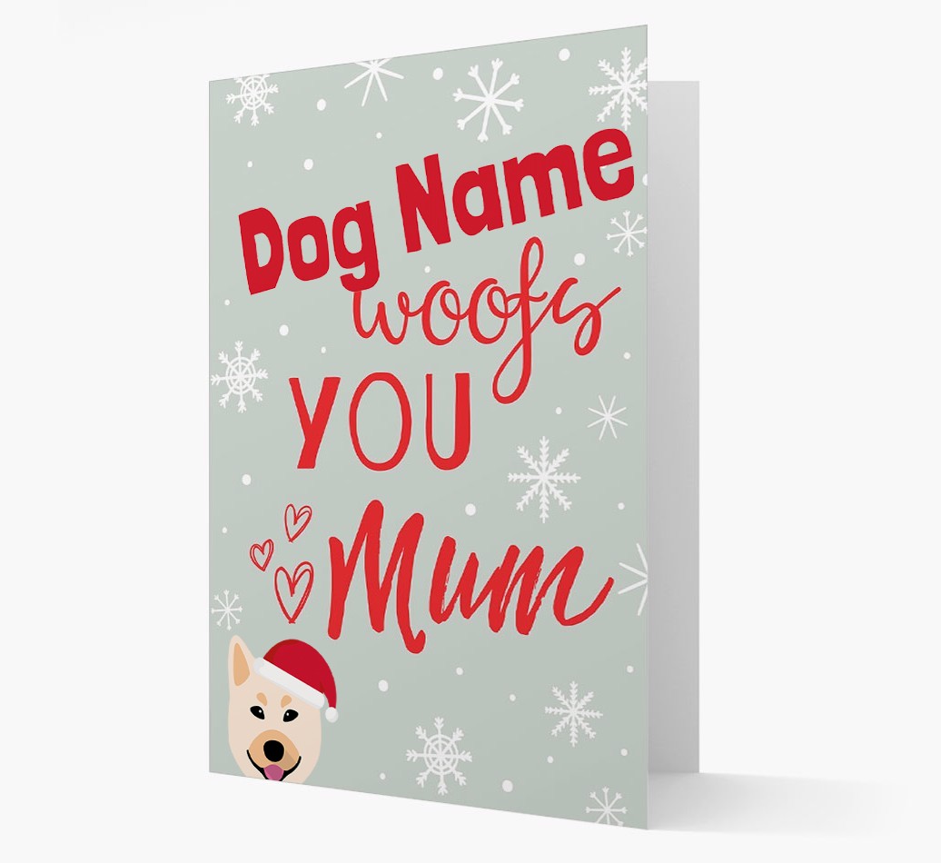 'I Woof You Mum' Card with your {breedFullName} Christmas Icon