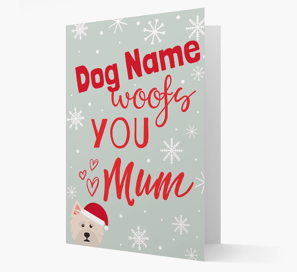 'I Woof You Mum' Card with your {breedFullName} Christmas Icon