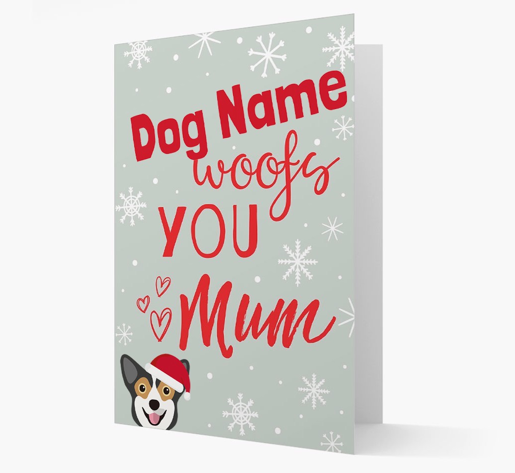 'I Woof You Mum' Card with your {breedFullName} Christmas Icon