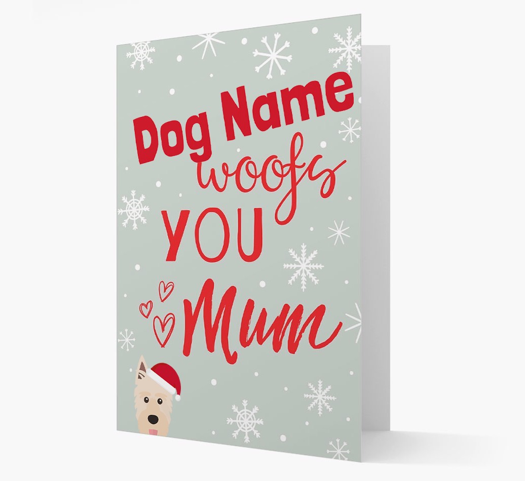 'I Woof You Mum' Card with your {breedFullName} Christmas Icon
