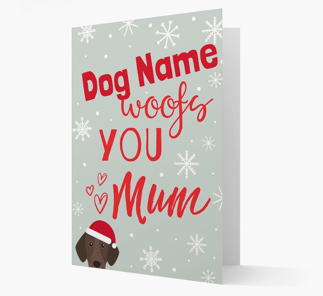 'I Woof You Mum' Card with your {breedFullName} Christmas Icon