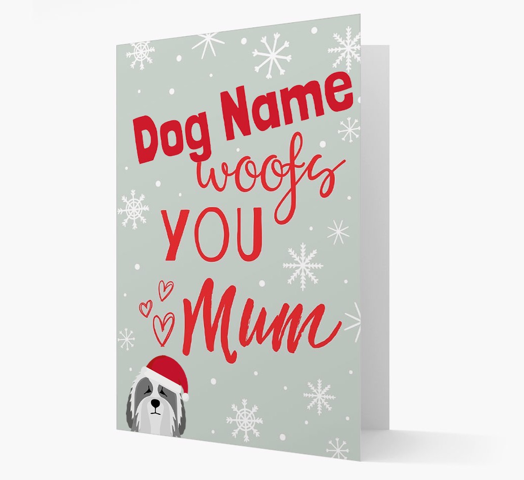 'I Woof You Mum' Card with your {breedFullName} Christmas Icon