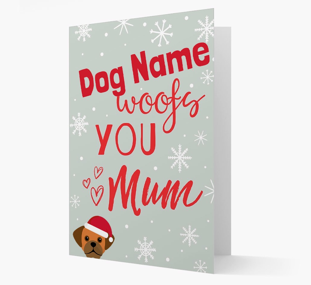 'I Woof You Mum' Card with your {breedFullName} Christmas Icon