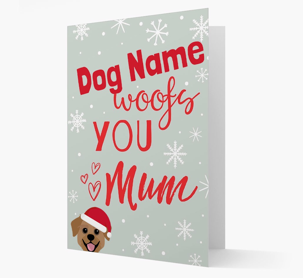 'I Woof You Mum' Card with your {breedFullName} Christmas Icon