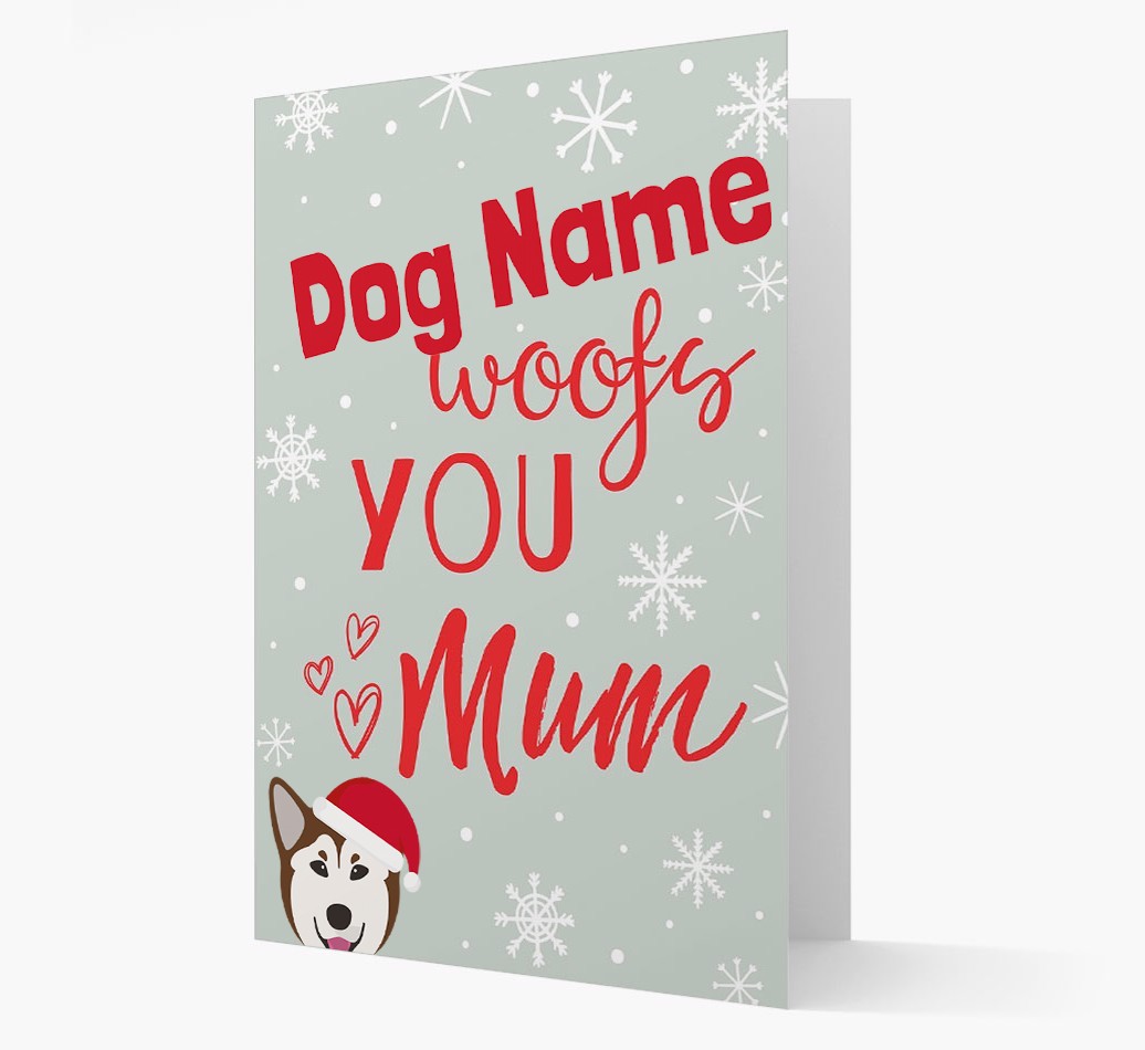 'I Woof You Mum' Card with your {breedFullName} Christmas Icon