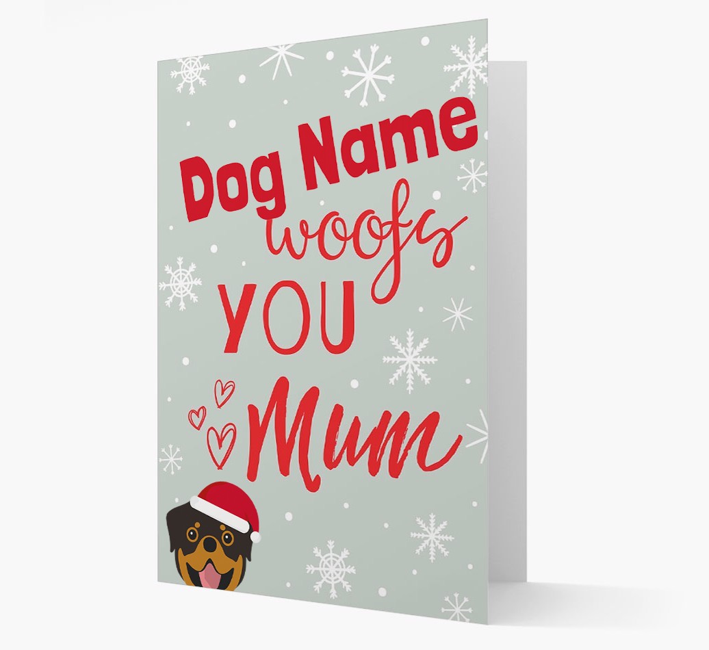 'I Woof You Mum' Card with your {breedFullName} Christmas Icon