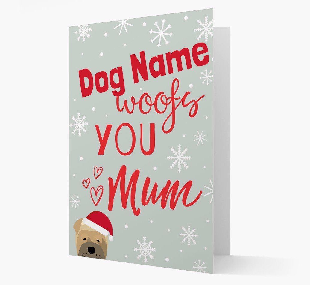 'I Woof You Mum' Card with your {breedFullName} Christmas Icon