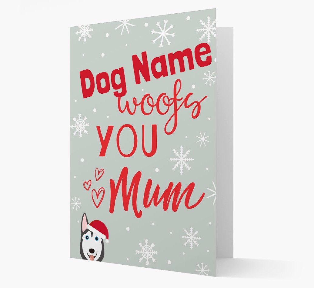 'I Woof You Mum' Card with your {breedFullName} Christmas Icon