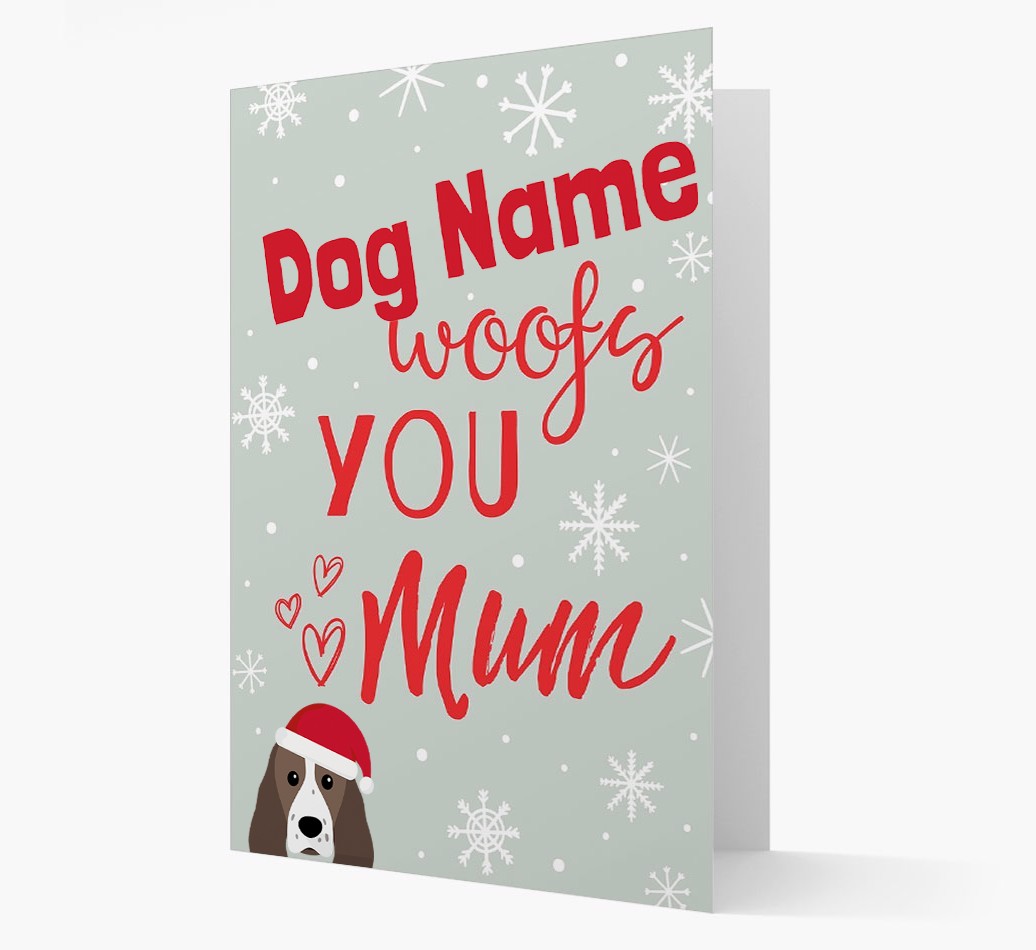 'I Woof You Mum' Card with your {breedFullName} Christmas Icon