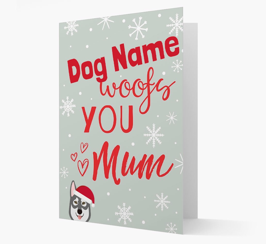 'I Woof You Mum' Card with your {breedFullName} Christmas Icon