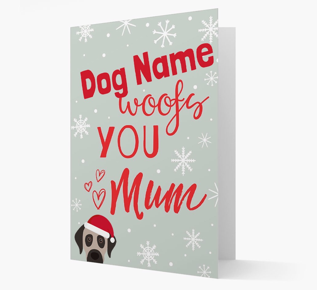 'I Woof You Mum' Card with your {breedFullName} Christmas Icon