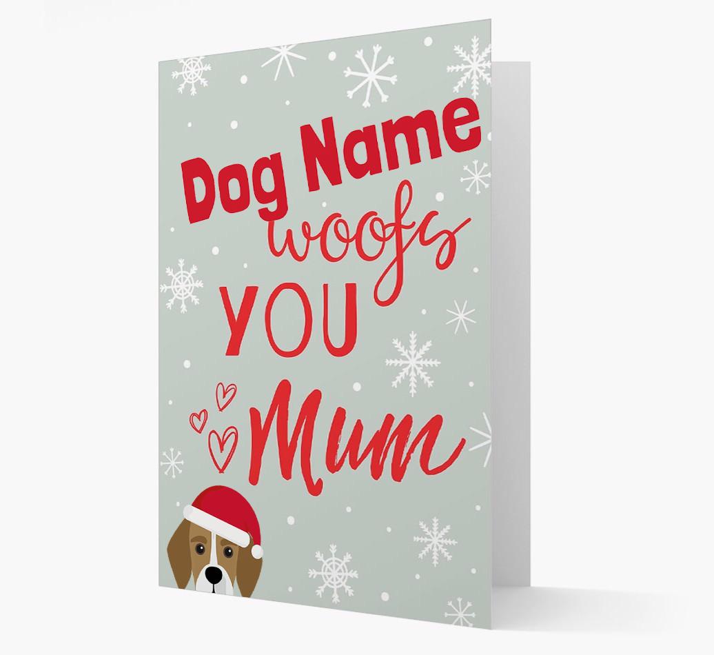 'I Woof You Mum' Card with your {breedFullName} Christmas Icon