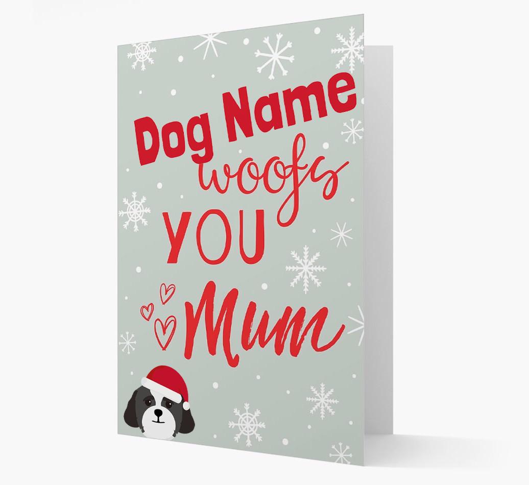 'I Woof You Mum' Card with your {breedFullName} Christmas Icon