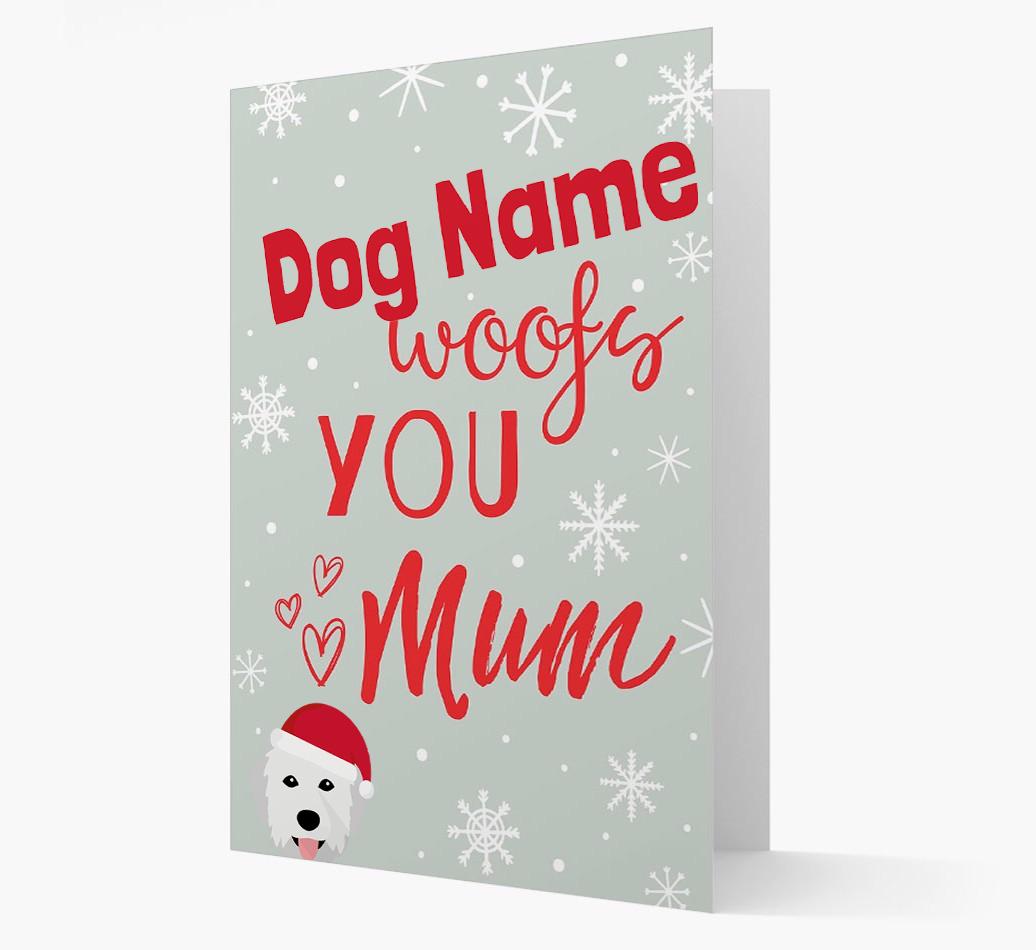 'I Woof You Mum' Card with your {breedFullName} Christmas Icon