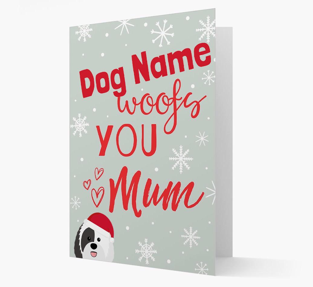 'I Woof You Mum' Card with your {breedFullName} Christmas Icon