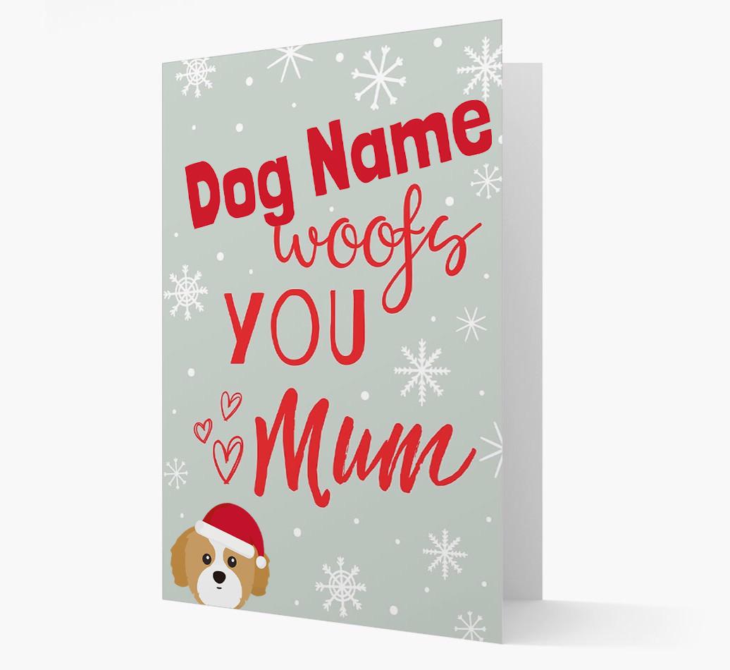 'I Woof You Mum' Card with your {breedFullName} Christmas Icon