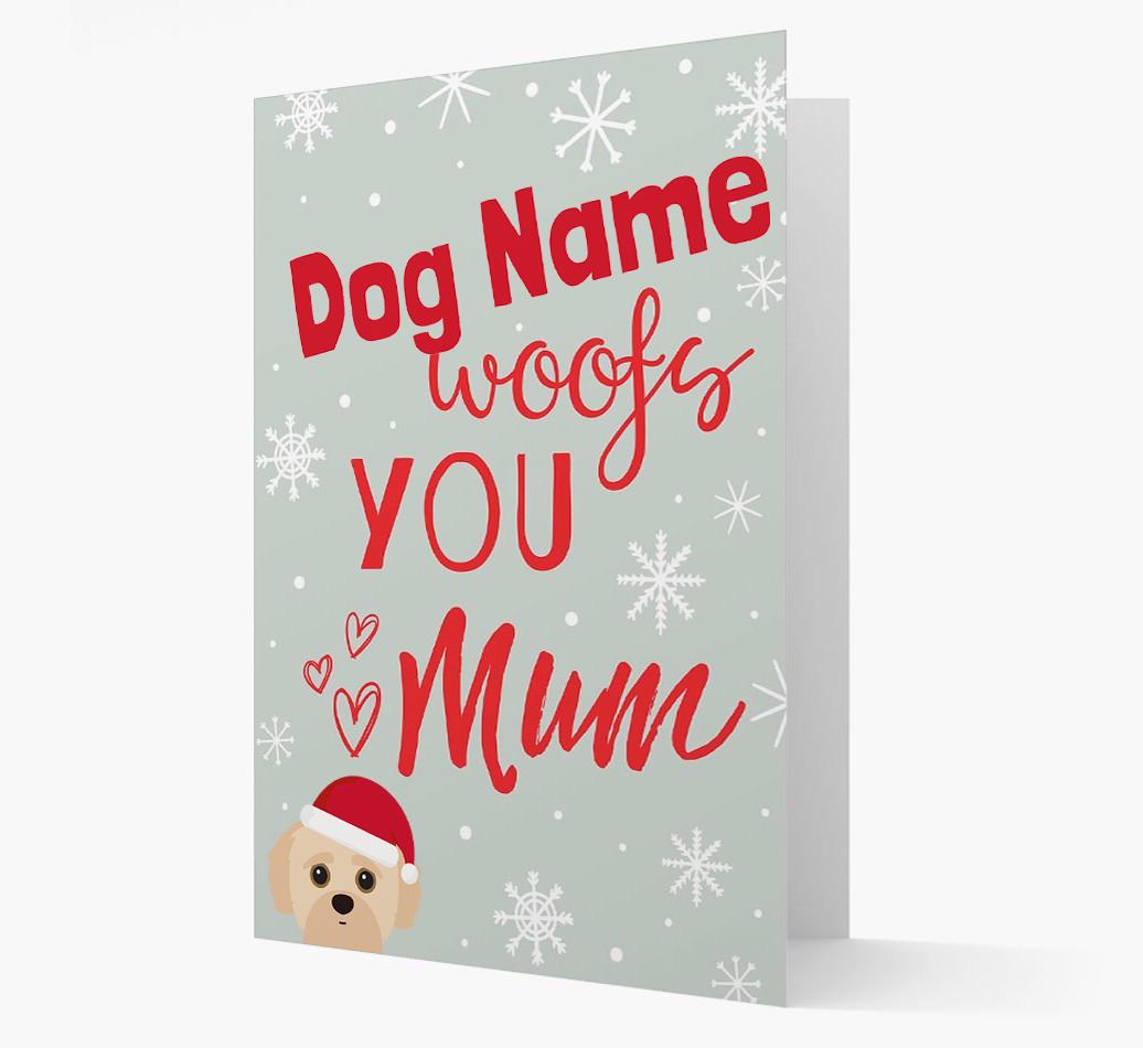 'I Woof You Mum' Card with your {breedFullName} Christmas Icon