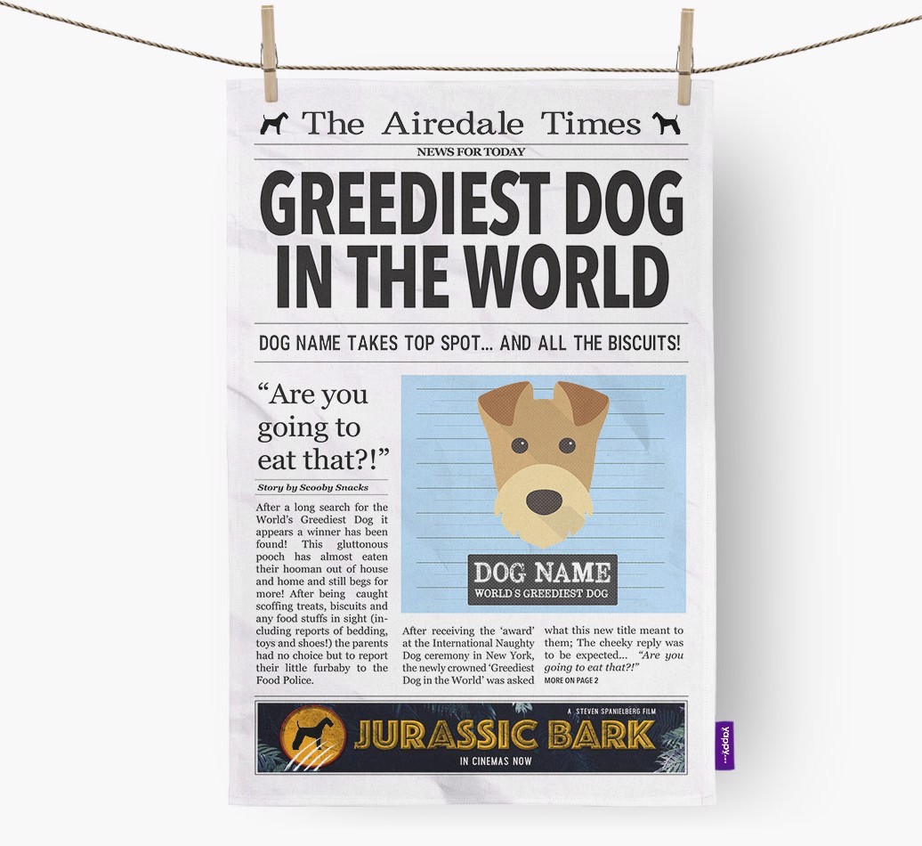 The {breedShortName} Times 'Greediest Dog In The World' Personalised Dish Towel