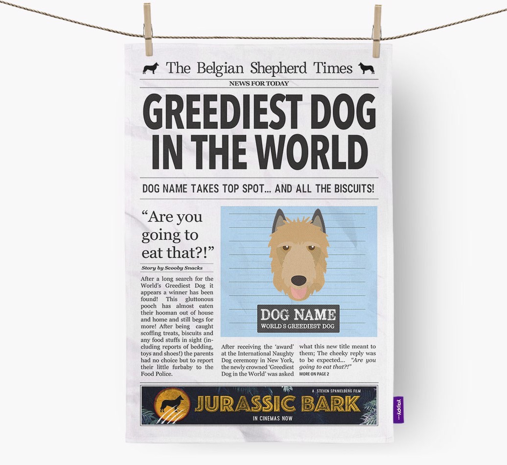 The {breedShortName} Times 'Greediest Dog In The World' Personalised Dish Towel